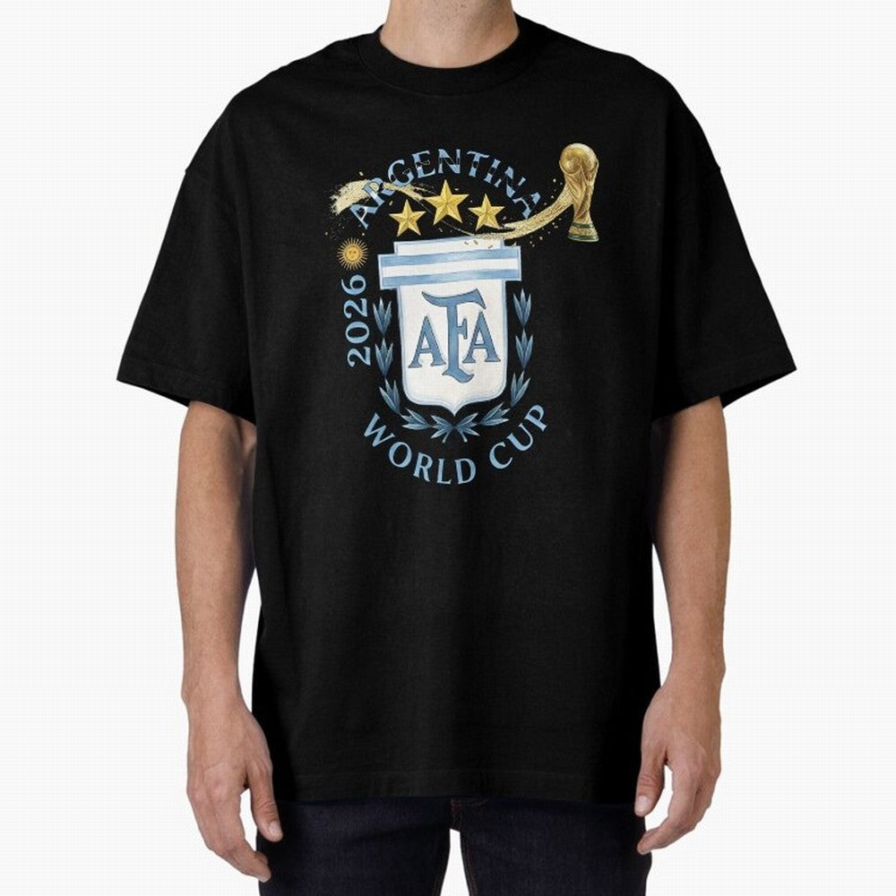 Argentina Football Champion World Cup 2026 - Gold Stars Watercolor Oversized T-Shirt Fuel FIFA World Cup 2026 Featuring Haaland and Mbappe, England and Germany Energy, Stadium Memories, Football Loyalty, International Chants and Championship