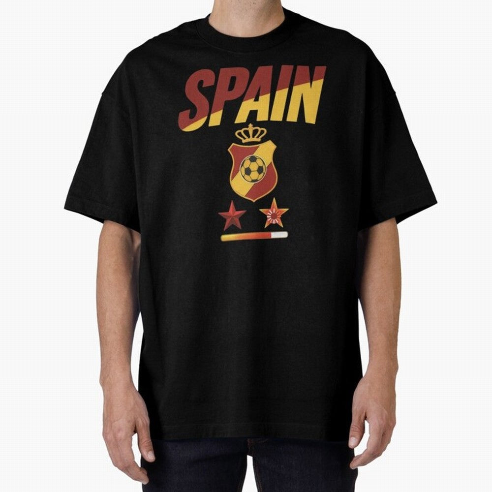 Spain Football World Cup 2026 - La Roja Stars Loading Oversized T-Shirt Keep the Match Day Mood of Match Day Hype around FIFA World Cup 2026 Group Stage, Messi and Cristiano Ronaldo, Brazil, Goal Celebration Energy, Supporter Heritage, Football