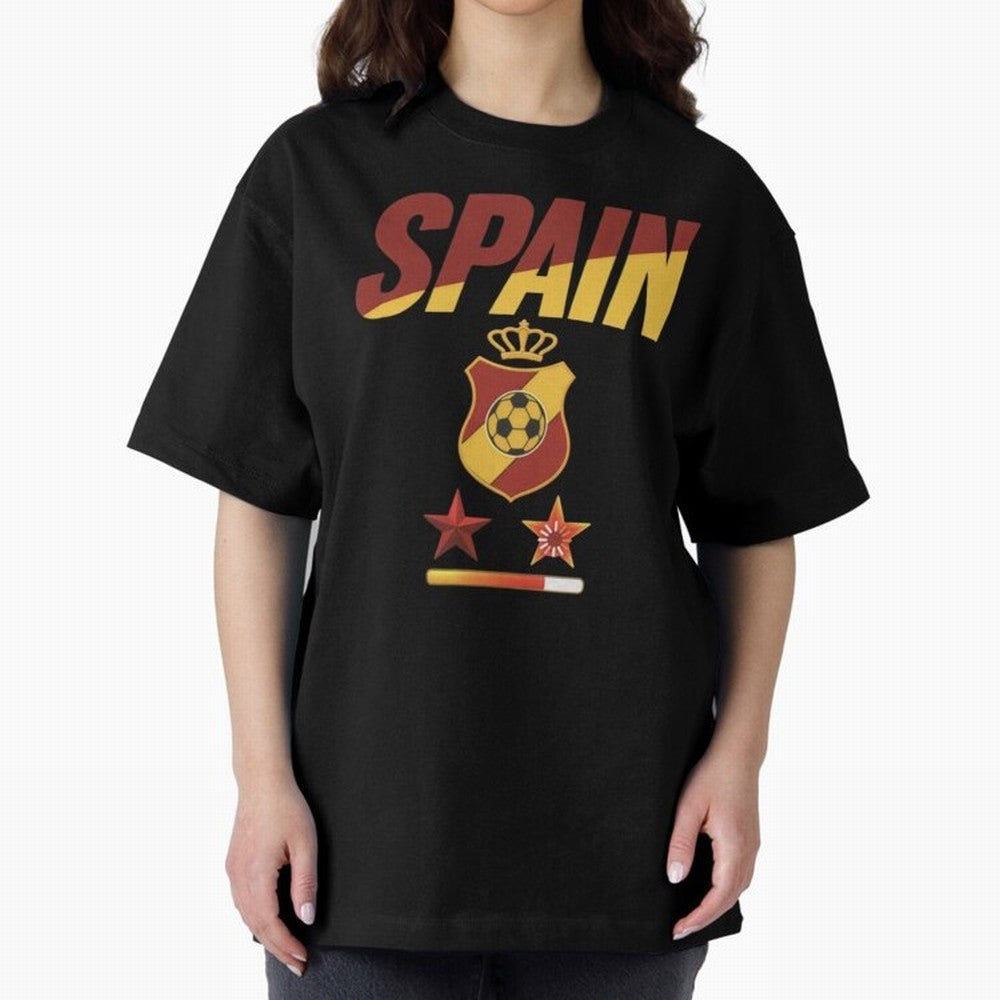 Spain Football World Cup 2026 - La Roja Stars Loading Oversized T-Shirt Keep the Match Day Mood of Match Day Hype around FIFA World Cup 2026 Group Stage, Messi and Cristiano Ronaldo, Brazil, Goal Celebration Energy, Supporter Heritage, Football
