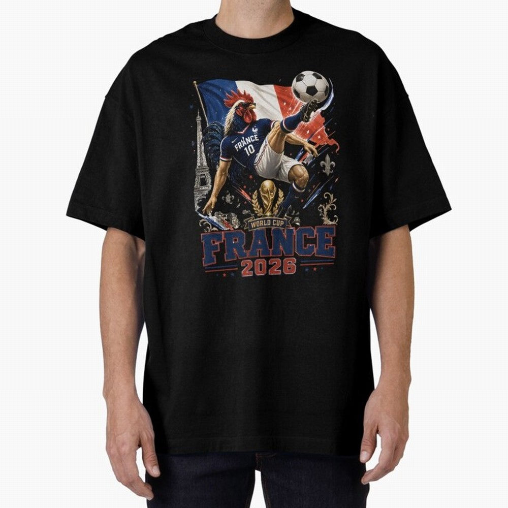 France Football World Cup 2026 Retro Rooster Kick - Les Bleus Oversized T-Shirt Get Ready for the FIFA World Cup 2026 USA Canada Mexico Journey through Mbappe and Neymar Highlights, Brazil, Portugal and Argentina Pride, Classic Soccer Heritage,