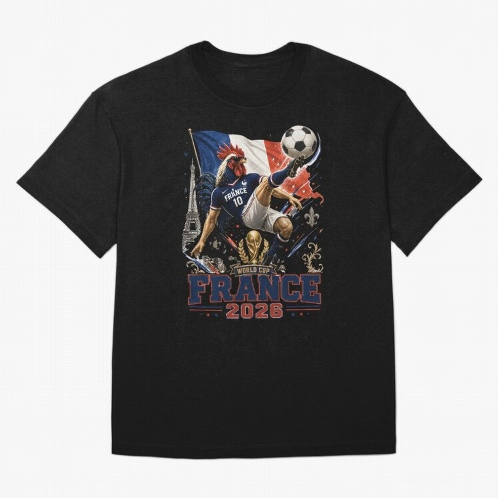 France Football World Cup 2026 Retro Rooster Kick - Les Bleus Oversized T-Shirt Get Ready for the FIFA World Cup 2026 USA Canada Mexico Journey through Mbappe and Neymar Highlights, Brazil, Portugal and Argentina Pride, Classic Soccer Heritage,
