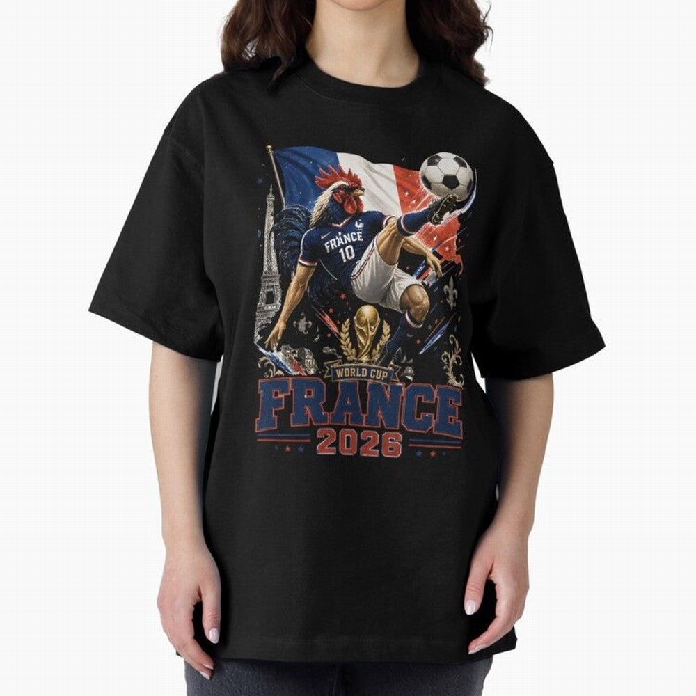 France Football World Cup 2026 Retro Rooster Kick - Les Bleus Oversized T-Shirt Get Ready for the FIFA World Cup 2026 USA Canada Mexico Journey through Mbappe and Neymar Highlights, Brazil, Portugal and Argentina Pride, Classic Soccer Heritage,