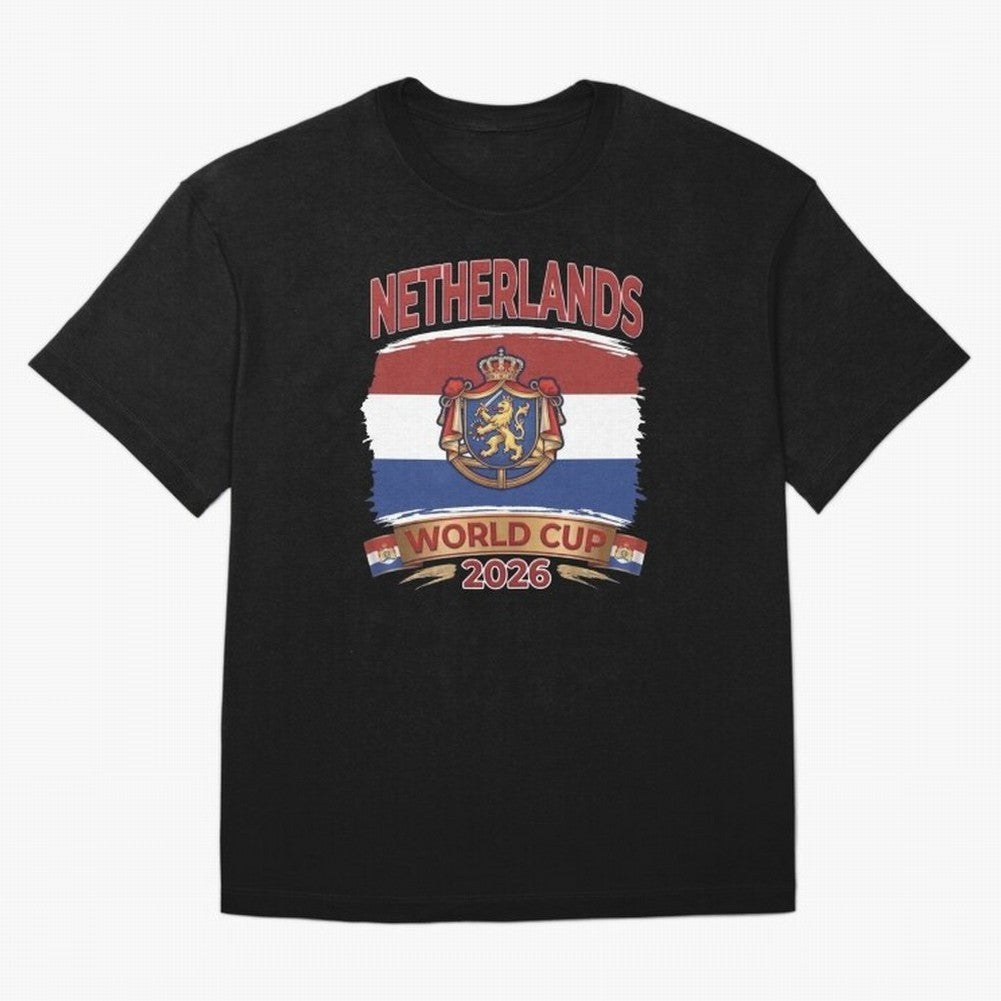 Netherlands World Cup 2026 Coat of Arms Football Design Oversized T-Shirt Celebrate Football Dreams Across FIFA World Cup 2026 Group Stage Spirit, Built around Portugal, Messi and Cristiano Ronaldo, Vintage Soccer Flavor, Modern Football Stars,