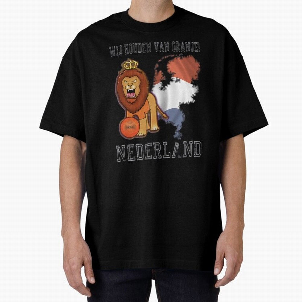 Dutch Pride Lion - Netherlands Football Fans Oranje Oversized T-Shirt Feel the Heartbeat of Match Day Hype around FIFA World Cup 2026 Group Stage, Haaland, England, France and Netherlands, Sports Nostalgia, International Competition, Famous Players