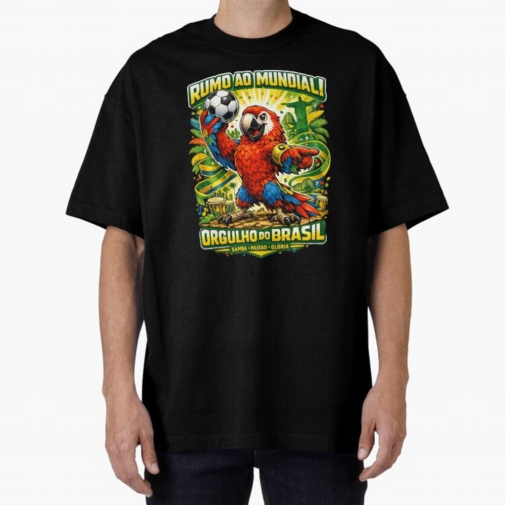 Brazil World Cup 2026 Macaw Fan Art Oversized T-Shirt Celebrate Golden Goal Energy in Global Football Passion for FIFA World Cup 2026, Capturing Haaland and Mbappe, Germany, Soccer Culture, Superstar Moments, National Team Dreams and Competitive