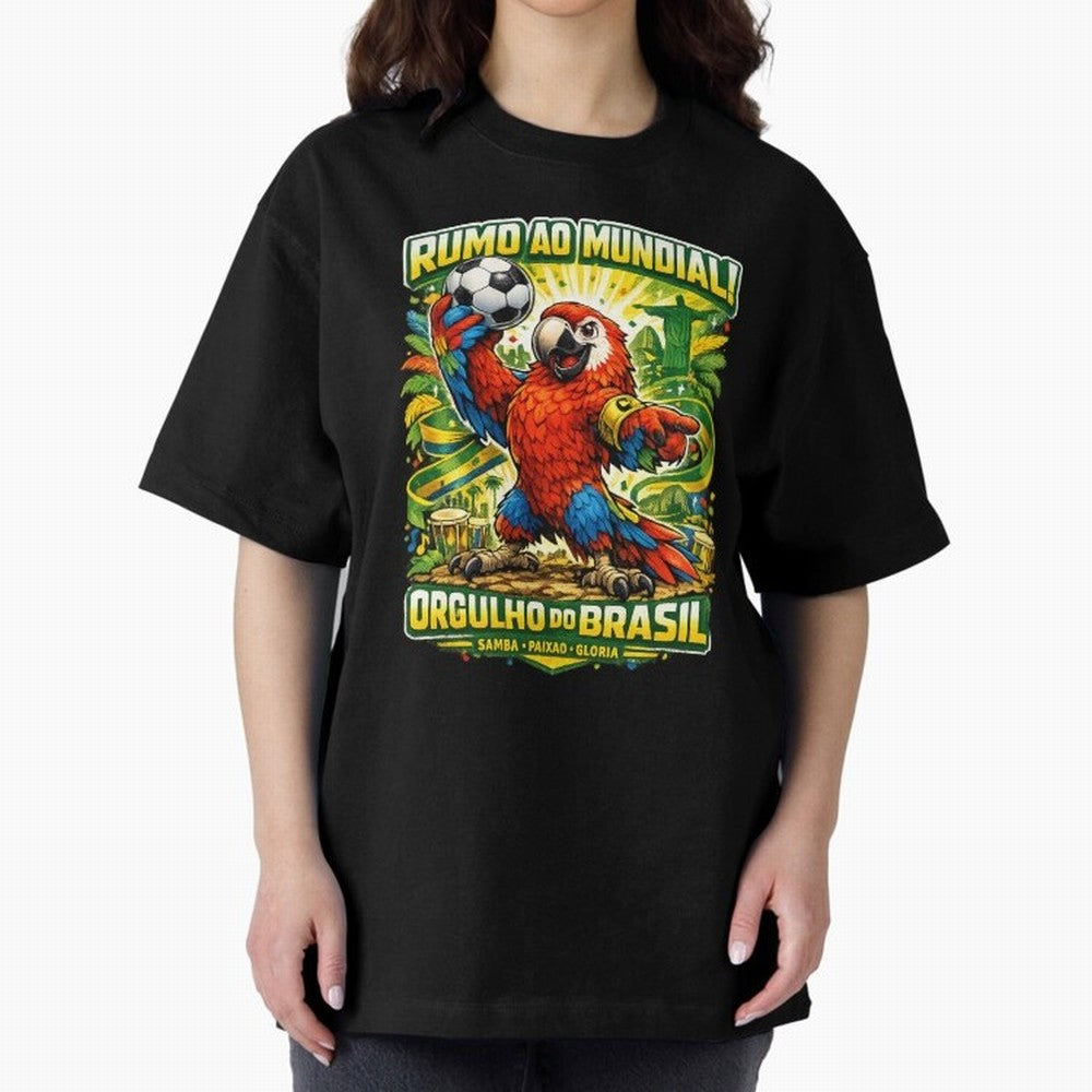 Brazil World Cup 2026 Macaw Fan Art Oversized T-Shirt Celebrate Golden Goal Energy in Global Football Passion for FIFA World Cup 2026, Capturing Haaland and Mbappe, Germany, Soccer Culture, Superstar Moments, National Team Dreams and Competitive