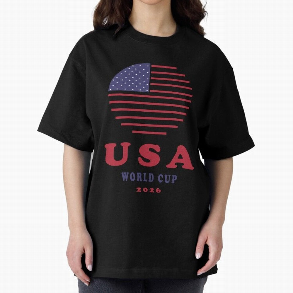 USA World Cup 2026 Soccer Fan Shirt | American Flag Football Retro Patriotic Design Oversized T-Shirt Represent FIFA World Cup 2026 Group Stage Spirit, Centered on France and Portugal, Haaland, Football History, Final Match Energy, Crowd Noise and