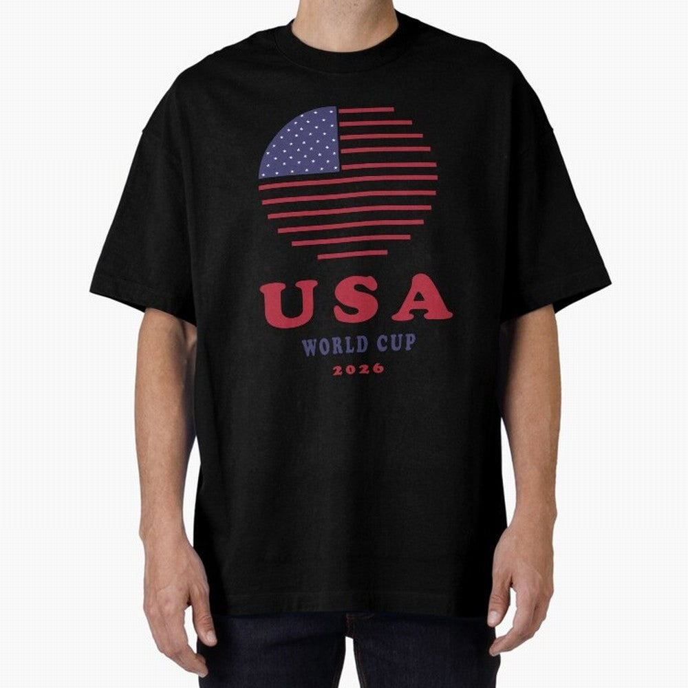 USA World Cup 2026 Soccer Fan Shirt | American Flag Football Retro Patriotic Design Oversized T-Shirt Represent FIFA World Cup 2026 Group Stage Spirit, Centered on France and Portugal, Haaland, Football History, Final Match Energy, Crowd Noise and