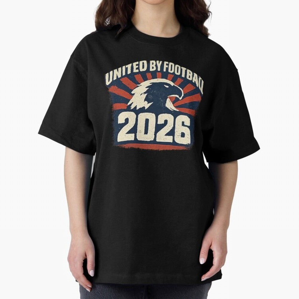 United By Football 2026 Vintage Soccer Fan USA T-Shirt Oversized T-Shirt Feel the Trophy Chase of FIFA World Cup 2026 Spirit, Centered on England, France and Netherlands, Cristiano Ronaldo, Supporter Pride, Iconic Celebrations, Legendary Names and