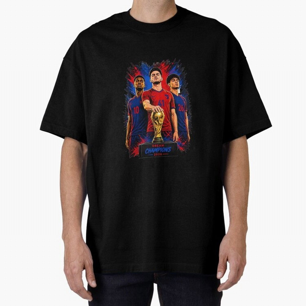 Dream Champions 2026 Football Streetwear Design | Trophy Graphic Tee Oversized T-Shirt Show Your Tournament Heart for FIFA World Cup 2026 Group Stage for Fans of Mbappe and Neymar and Argentina, Bringing Fan Favorite Moments, National Team Passion,