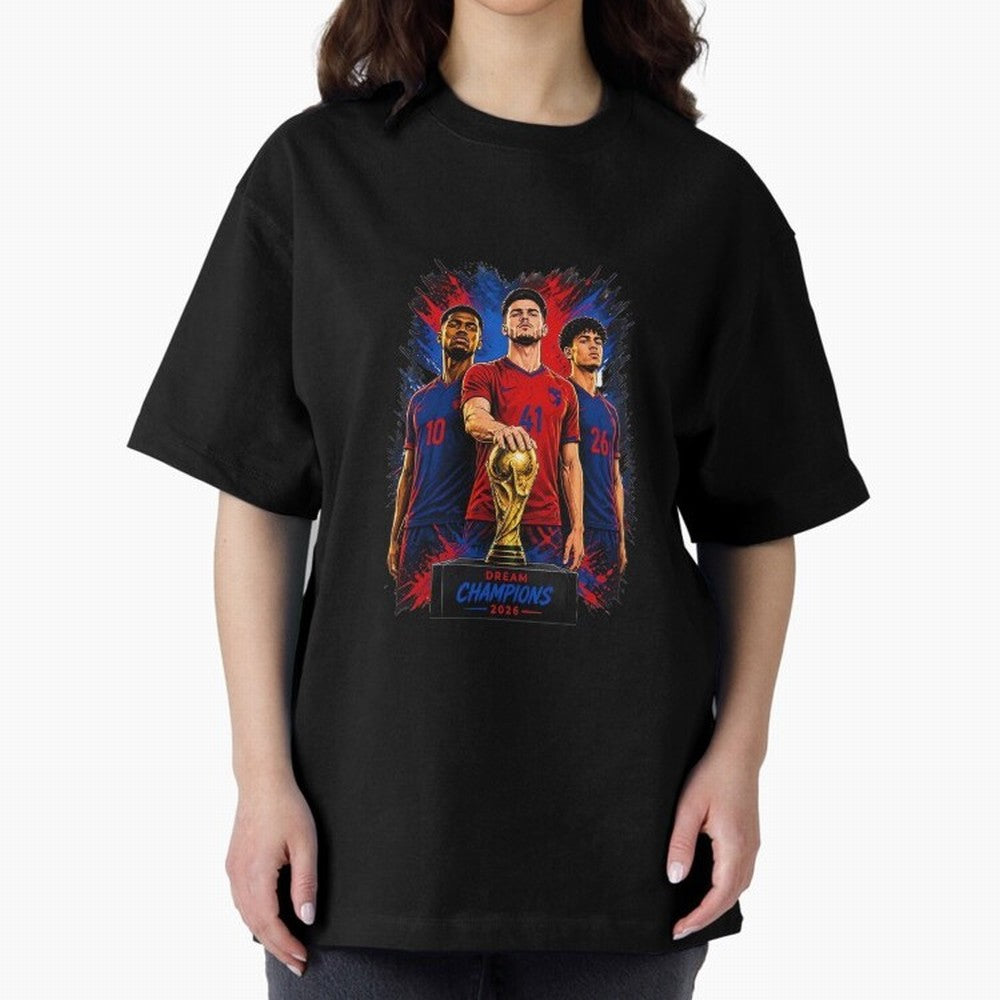 Dream Champions 2026 Football Streetwear Design | Trophy Graphic Tee Oversized T-Shirt Show Your Tournament Heart for FIFA World Cup 2026 Group Stage for Fans of Mbappe and Neymar and Argentina, Bringing Fan Favorite Moments, National Team Passion,
