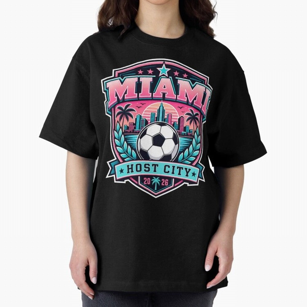 Miami 2026 Host City Emblem Soccer Football Events Oversized T-Shirt Join the Countdown to the FIFA World Cup 2026 Group Stage Journey through Cristiano Ronaldo, Haaland and CR7 Highlights, Netherlands Pride, Stadium Memories, Football Loyalty,