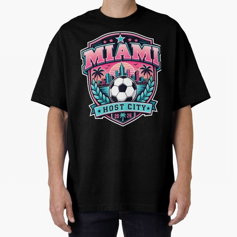 Miami 2026 Host City Emblem Soccer Football Events Oversized T-Shirt Join the Countdown to the FIFA World Cup 2026 Group Stage Journey through Cristiano Ronaldo, Haaland and CR7 Highlights, Netherlands Pride, Stadium Memories, Football Loyalty,