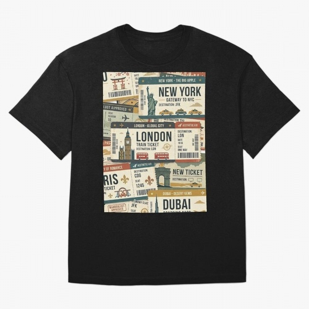 World Travel Ticket Aesthetic Collage Global City Vibes Oversized T-Shirt Honor Football Greatness during FIFA World Cup 2026 Spirit, Connected to Brazil, Mbappe, Football History, Final Match Energy, Crowd Noise and Once in a Lifetime Moments;