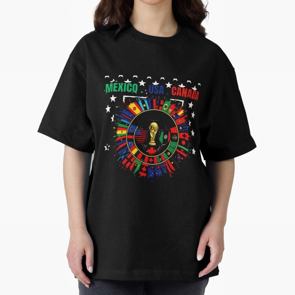 Multinational Nations Flags Badge Oversized T-Shirt Carry National Pride through FIFA World Cup 2026 Group Stage Spirit, with Netherlands, Messi, Neymar and Mbappe, Match Day Excitement, Supporter Culture, Golden Goals and Global Football Passion;