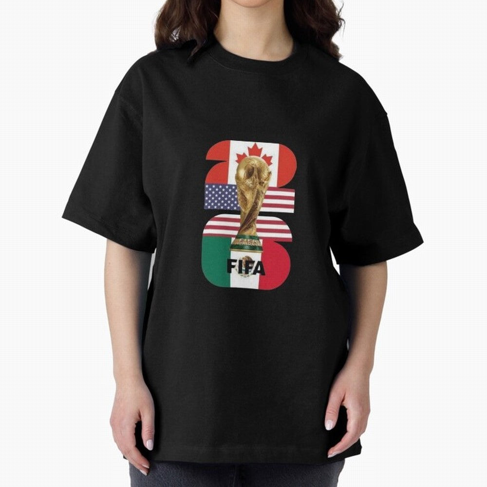 Three Nations Host Trophy Vertical Oversized T-Shirt Show Championship Spirit for Global Football Passion for FIFA World Cup 2026 USA Canada Mexico, Driven by Neymar, England and Germany, Global Supporter Spirit, Legendary Goals, National Colors