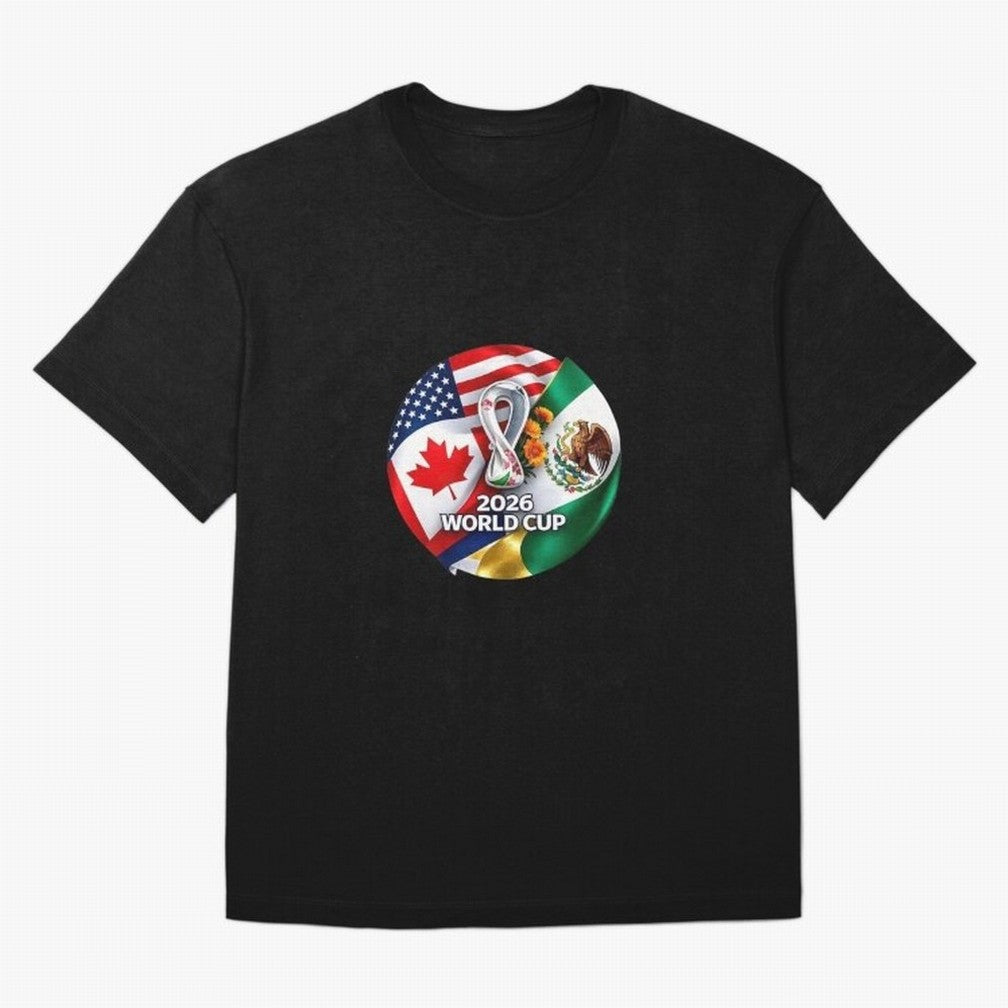 Host Trio Flags Circular Emblem Oversized T-Shirt Upgrade the FIFA World Cup 2026 Group Stage Journey through CR7 Highlights, Argentina Pride, Football Festival Excitement, Trophy Ambitions, Country Rivalries and Star Player Buzz; Built for