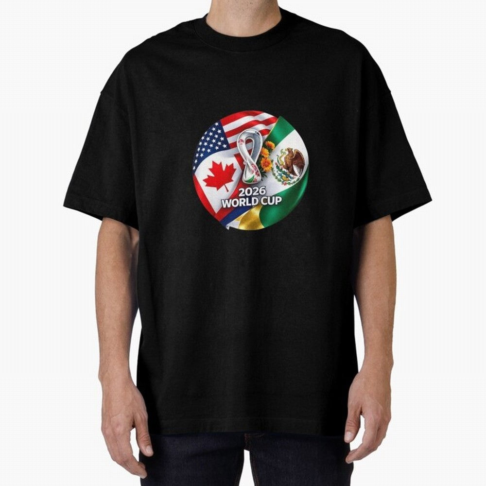 Host Trio Flags Circular Emblem Oversized T-Shirt Upgrade the FIFA World Cup 2026 Group Stage Journey through CR7 Highlights, Argentina Pride, Football Festival Excitement, Trophy Ambitions, Country Rivalries and Star Player Buzz; Built for