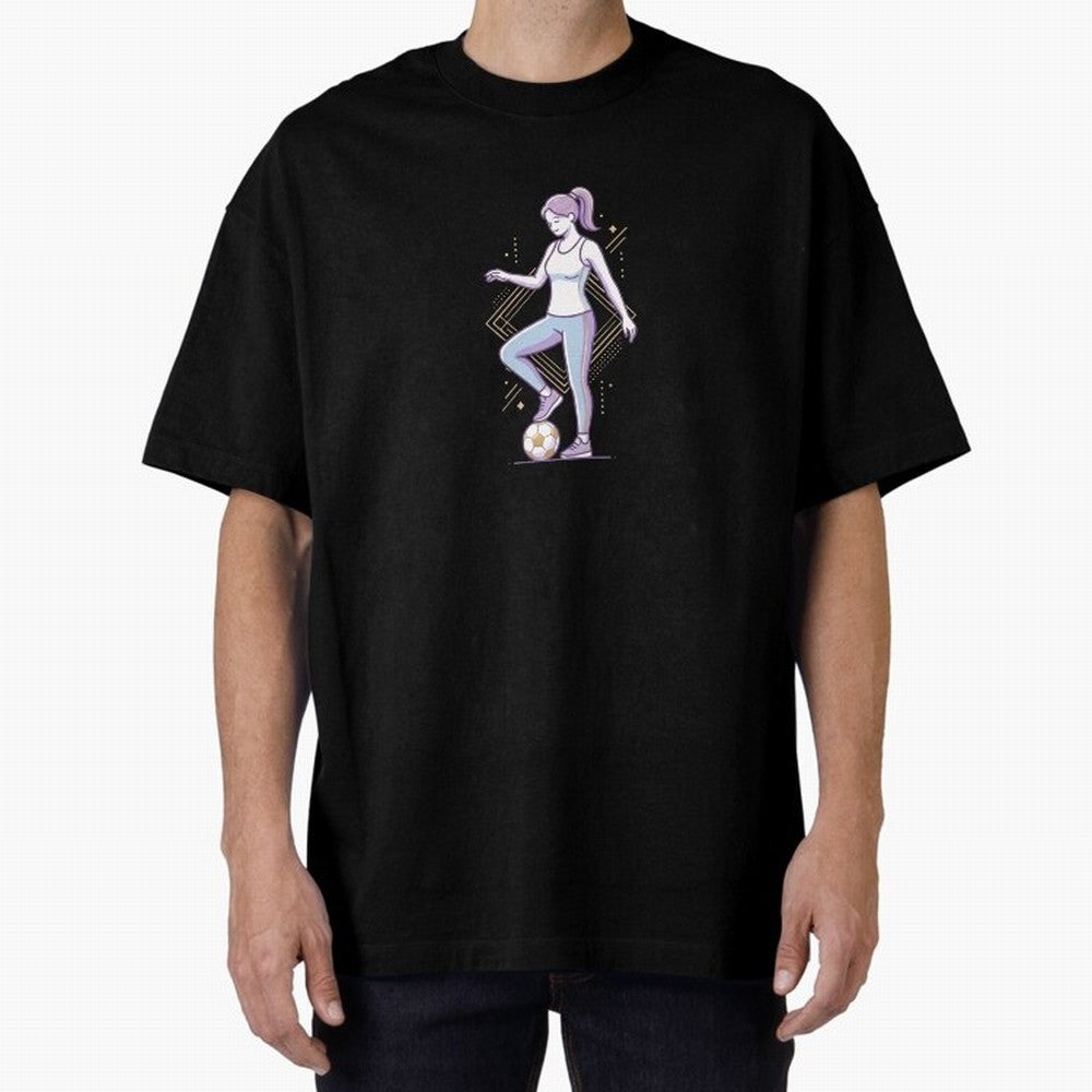 Female Soccer Player Athlete Line Art Oversized T-Shirt Celebrate the Road through the FIFA World Cup 2026 Group Stage Journey through Haaland Highlights, Spain and Netherlands Pride, Sports Nostalgia, International Competition, Famous Players and