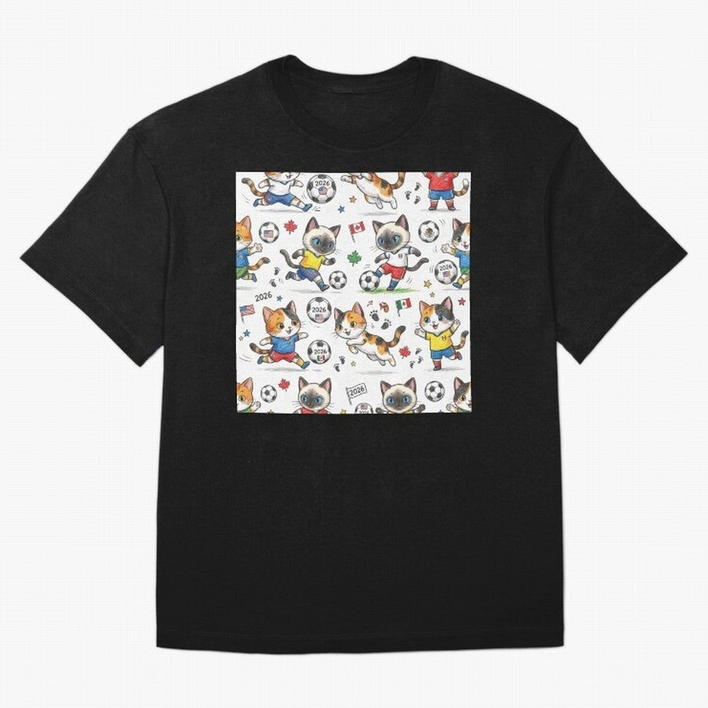 Chibi Soccer Cats 2026 - Cute Football Kittens Pattern Oversized T-Shirt Carry the Dream of FIFA World Cup 2026 Group Stage Connected to Neymar, Haaland and Cristiano Ronaldo, Brazil Energy, Football History, Final Match Energy, Crowd Noise and