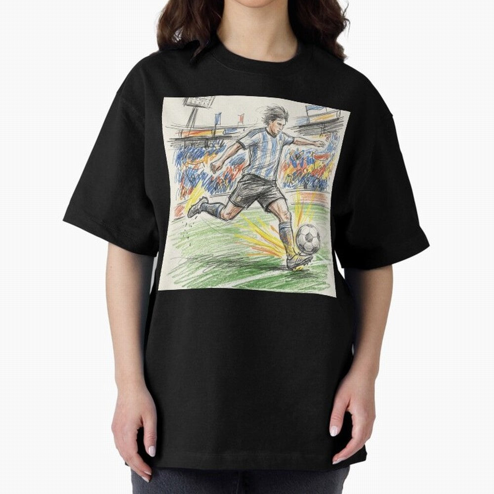 Dynamic Soccer Power Kick - Blue & White Jersey Style Oversized T-Shirt Bring Supporter Culture to Match Day Hype around FIFA World Cup 2026 Group Stage, Cristiano Ronaldo, Brazil, Portugal and Argentina, Fan Favorite Moments, National Team