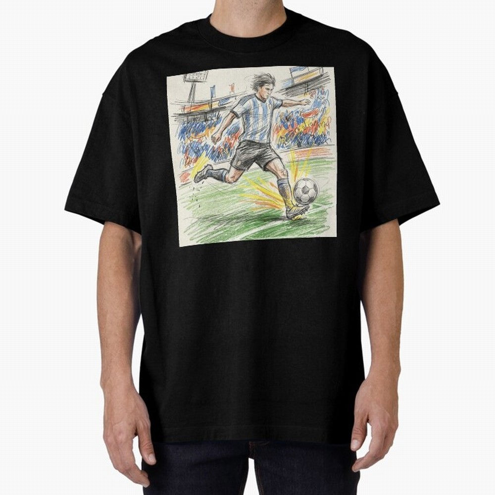 Dynamic Soccer Power Kick - Blue & White Jersey Style Oversized T-Shirt Bring Supporter Culture to Match Day Hype around FIFA World Cup 2026 Group Stage, Cristiano Ronaldo, Brazil, Portugal and Argentina, Fan Favorite Moments, National Team
