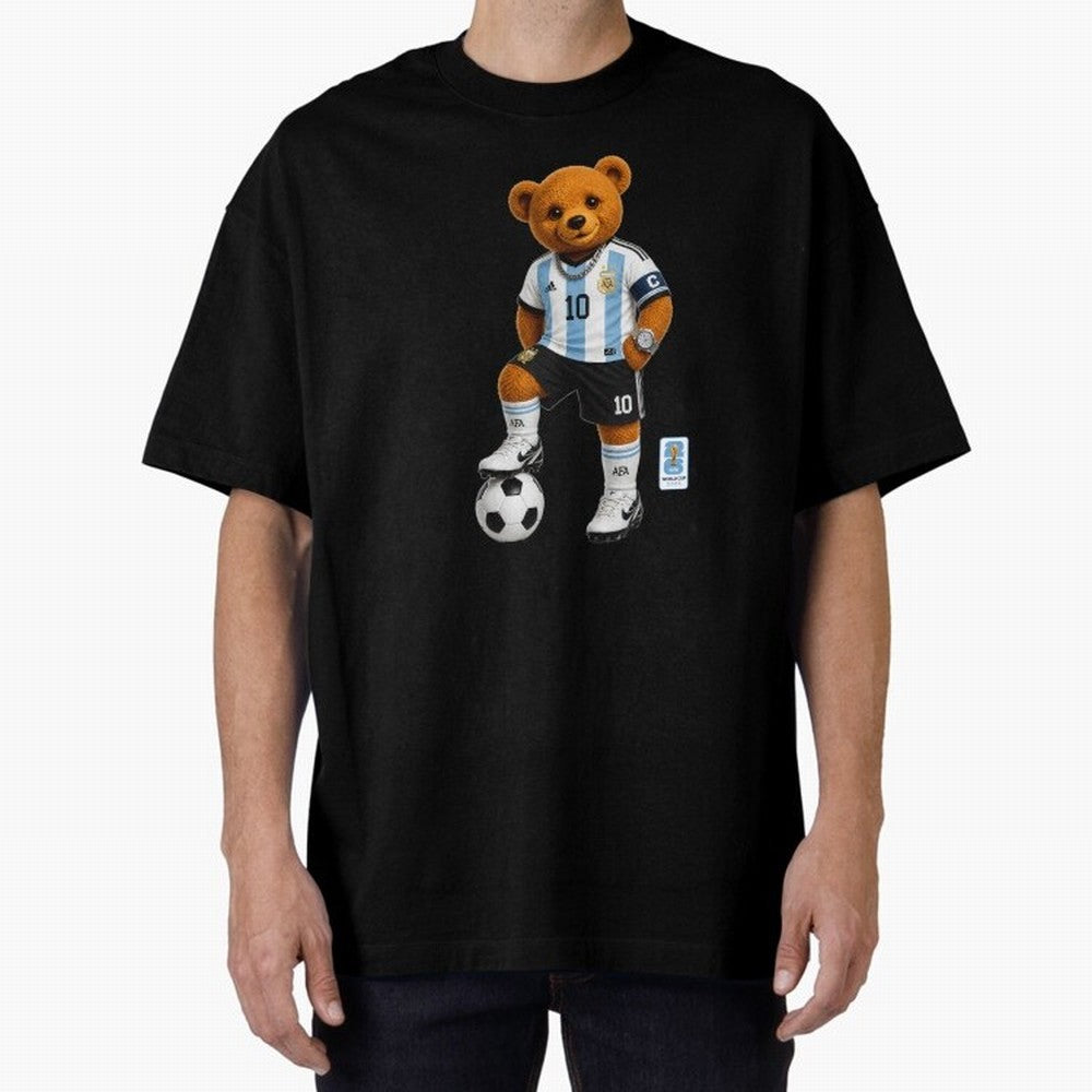 Argentina Soccer Bear World Cup Teddy Bear Oversized T-Shirt Support the FIFA World Cup 2026 Journey through Haaland Highlights, Argentina, France and Brazil Pride, Championship Spirit, Famous Goals, Roaring Crowds and International Football Unity;