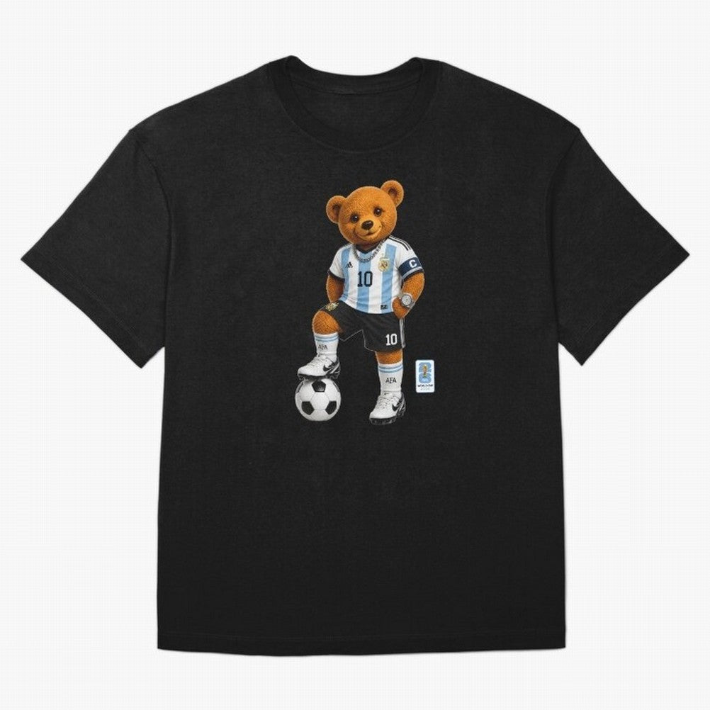 Argentina Soccer Bear World Cup Teddy Bear Oversized T-Shirt Support the FIFA World Cup 2026 Journey through Haaland Highlights, Argentina, France and Brazil Pride, Championship Spirit, Famous Goals, Roaring Crowds and International Football Unity;