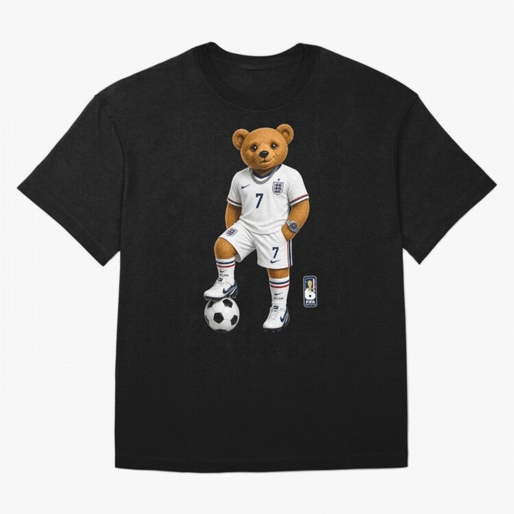 England Soccer Bear World Cup Teddy Bear Oversized T-Shirt Bring Champion Energy into FIFA World Cup 2026 USA Canada Mexico Driven by Messi, Neymar and Mbappe, Brazil Energy, Game Day Rituals, Football Legends, Country Pride and the Road to the