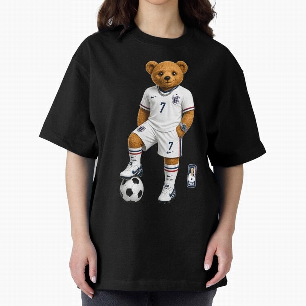 England Soccer Bear World Cup Teddy Bear Oversized T-Shirt Bring Champion Energy into FIFA World Cup 2026 USA Canada Mexico Driven by Messi, Neymar and Mbappe, Brazil Energy, Game Day Rituals, Football Legends, Country Pride and the Road to the