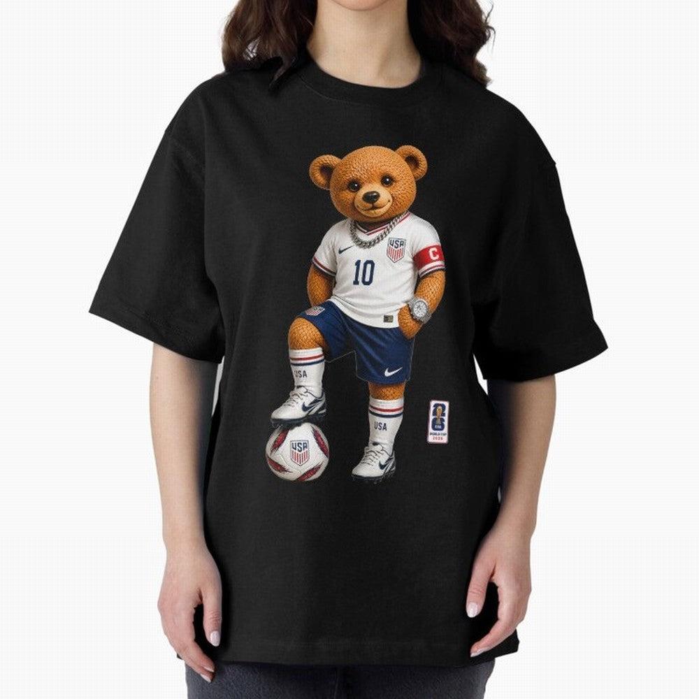 USA Soccer Bear World Cup 2026 Teddy Bear Oversized T-Shirt Celebrate Golden Goal Energy in FIFA World Cup 2026 USA Canada Mexico Made for Mbappe, Germany Energy, Stadium Memories, Football Loyalty, International Chants and Championship Tradition;