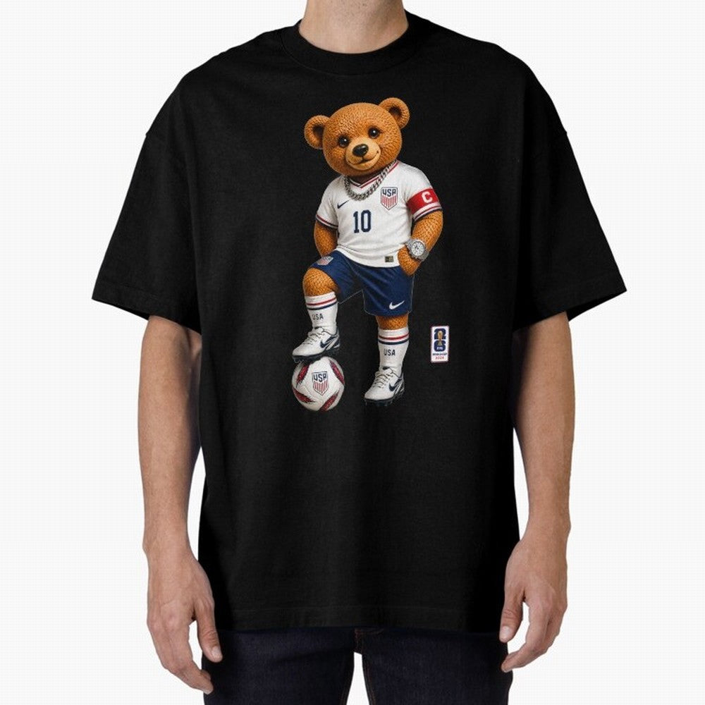 USA Soccer Bear World Cup 2026 Teddy Bear Oversized T-Shirt Celebrate Golden Goal Energy in FIFA World Cup 2026 USA Canada Mexico Made for Mbappe, Germany Energy, Stadium Memories, Football Loyalty, International Chants and Championship Tradition;
