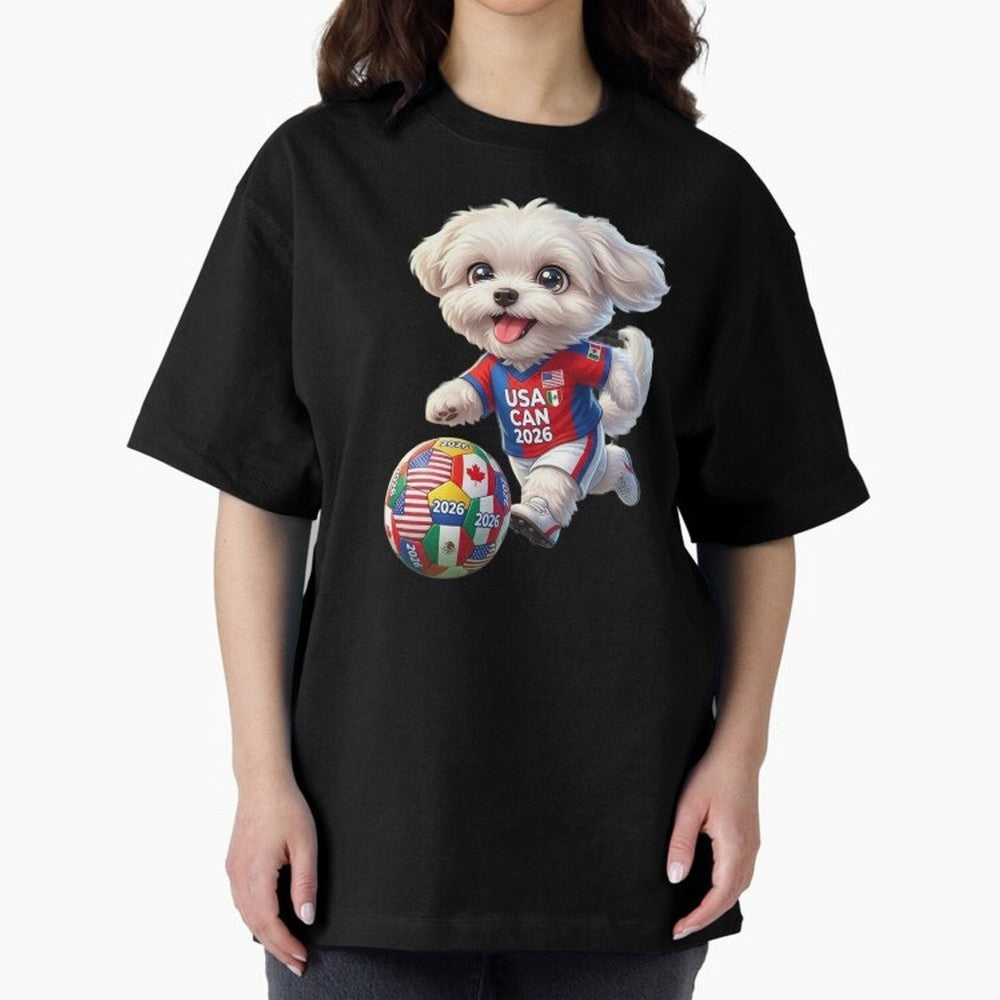 Cute Maltese Soccer Star - FIFA 2026 World Cup Edition Oversized T-Shirt Celebrate the Magic of FIFA World Cup 2026 USA Canada Mexico for Fans of Messi, Neymar and Mbappe and Argentina, Bringing Football Festival Excitement, Trophy Ambitions,