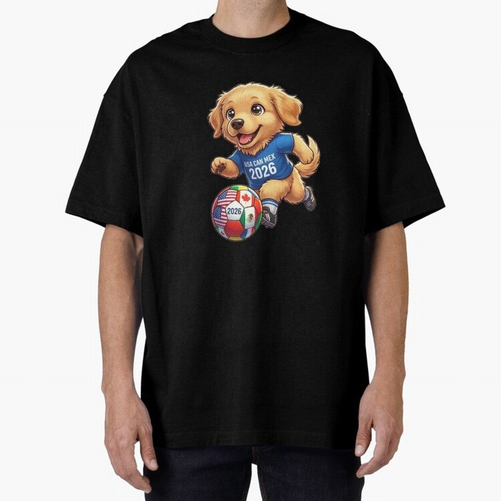 Golden Retriever Soccer Champ - World Cup 2026 Spirit Oversized T-Shirt Share FIFA World Cup 2026 Group Stage Built around Cristiano Ronaldo, Haaland and CR7, England and Germany Energy, Worldwide Fan Energy, Dramatic Goals, Stadium Lights and