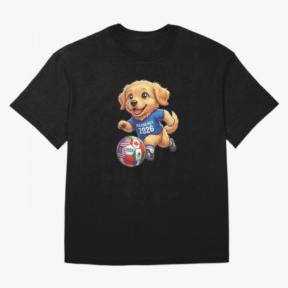 Golden Retriever Soccer Champ - World Cup 2026 Spirit Oversized T-Shirt Share FIFA World Cup 2026 Group Stage Built around Cristiano Ronaldo, Haaland and CR7, England and Germany Energy, Worldwide Fan Energy, Dramatic Goals, Stadium Lights and