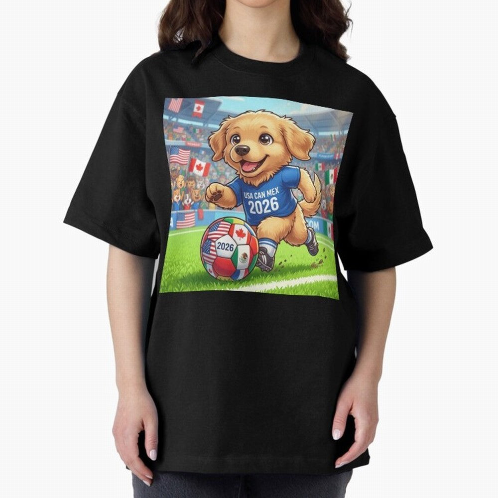 Golden Retriever Soccer Champ - World Cup 2026 Spirit Oversized T-Shirt Treasure FIFA World Cup 2026 USA Canada Mexico Spirit, Made for Spain, Haaland, Classic Soccer Heritage, Championship Pressure, Fan Loyalty and International Pride; Made for