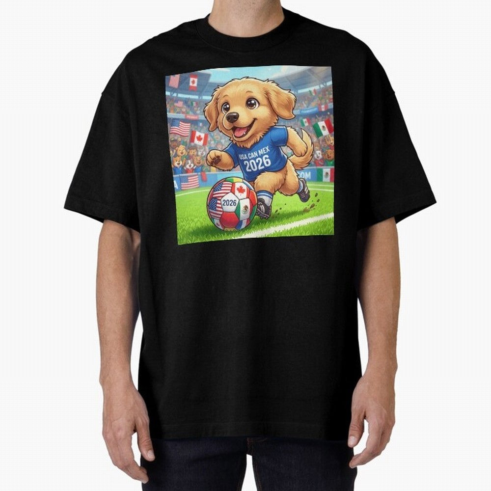 Golden Retriever Soccer Champ - World Cup 2026 Spirit Oversized T-Shirt Treasure FIFA World Cup 2026 USA Canada Mexico Spirit, Made for Spain, Haaland, Classic Soccer Heritage, Championship Pressure, Fan Loyalty and International Pride; Made for
