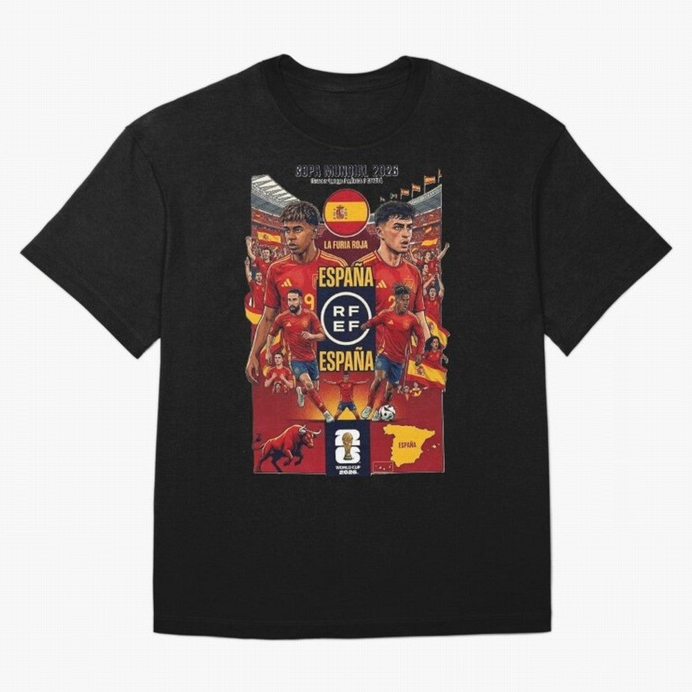 Spain 2026 ¨C La Furia Roja World Cup Poster Oversized T-Shirt Wear the Spirit of FIFA World Cup 2026 Spirit, Inspired by Netherlands, CR7, Goal Celebration Energy, Supporter Heritage, Football Icons and Worldwide Tournament Joy; Made for