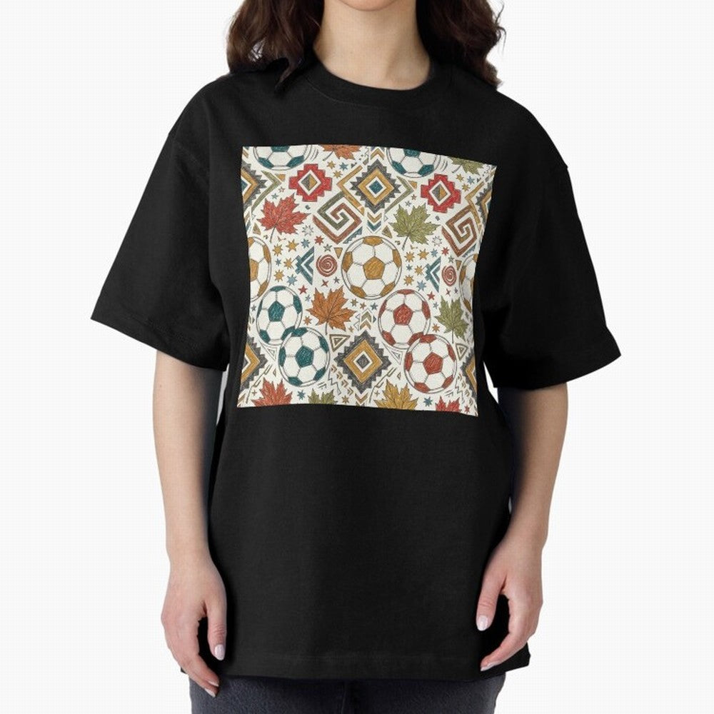 2026 World Cup Unity: Aztec & Maple Soccer Pattern Oversized T-Shirt Experience FIFA World Cup 2026 Group Stage for Fans of CR7 and England and Germany, Bringing Supporter Pride, Iconic Celebrations, Legendary Names and Global Match Day Energy;