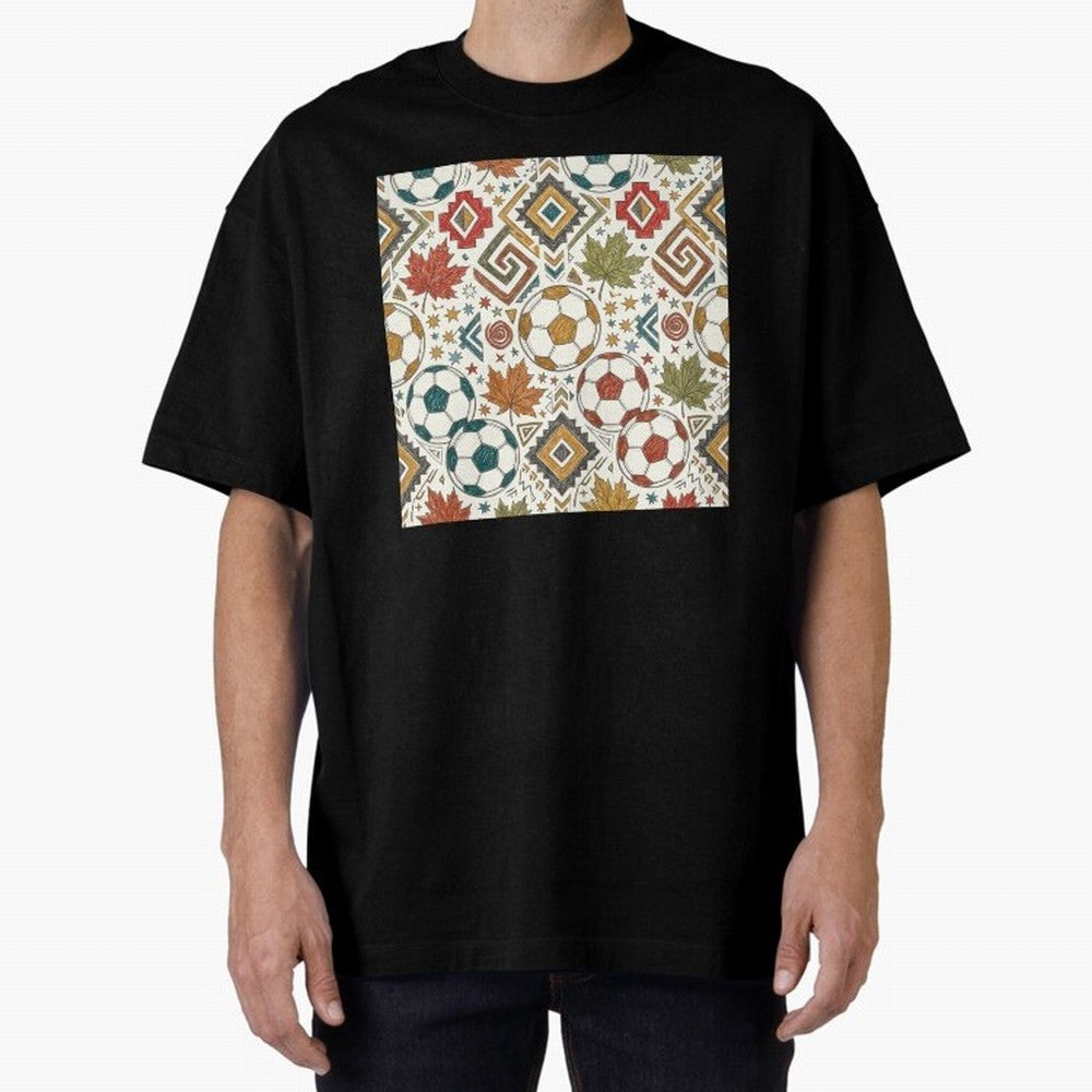 2026 World Cup Unity: Aztec & Maple Soccer Pattern Oversized T-Shirt Experience FIFA World Cup 2026 Group Stage for Fans of CR7 and England and Germany, Bringing Supporter Pride, Iconic Celebrations, Legendary Names and Global Match Day Energy;