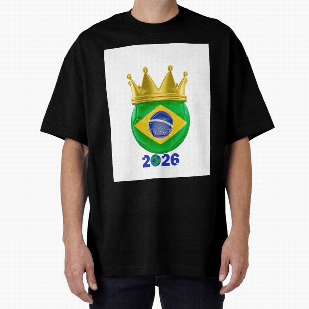 Brazil Football Champion Crown 2026 Oversized T-Shirt Fuel Your Fan Pride for Global Football Passion for FIFA World Cup 2026, Featuring Messi and Cristiano Ronaldo, France, Football History, Final Match Energy, Crowd Noise and Once in a Lifetime