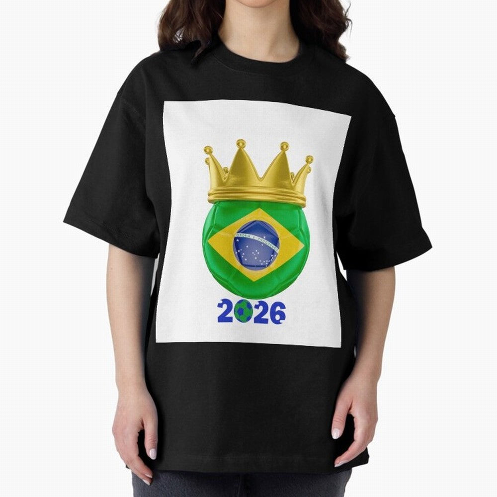 Brazil Football Champion Crown 2026 Oversized T-Shirt Fuel Your Fan Pride for Global Football Passion for FIFA World Cup 2026, Featuring Messi and Cristiano Ronaldo, France, Football History, Final Match Energy, Crowd Noise and Once in a Lifetime