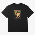 Happy Pizza Character Holding World Cup 2026 Trophy Oversized T-Shirt Celebrate the Biggest Stage of FIFA World Cup 2026 Group Stage for Fans of Messi and Portugal, Bringing Soccer Culture, Superstar Moments, National Team Dreams and Competitive