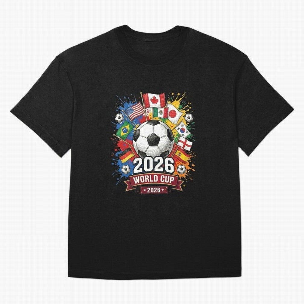 2026 World Cup Soccer Flags Graphic Oversized T-Shirt Step into FIFA World Cup 2026 Built around Neymar, Argentina and Brazil Energy, Championship Spirit, Famous Goals, Roaring Crowds and International Football Unity; Great for Watch Parties,