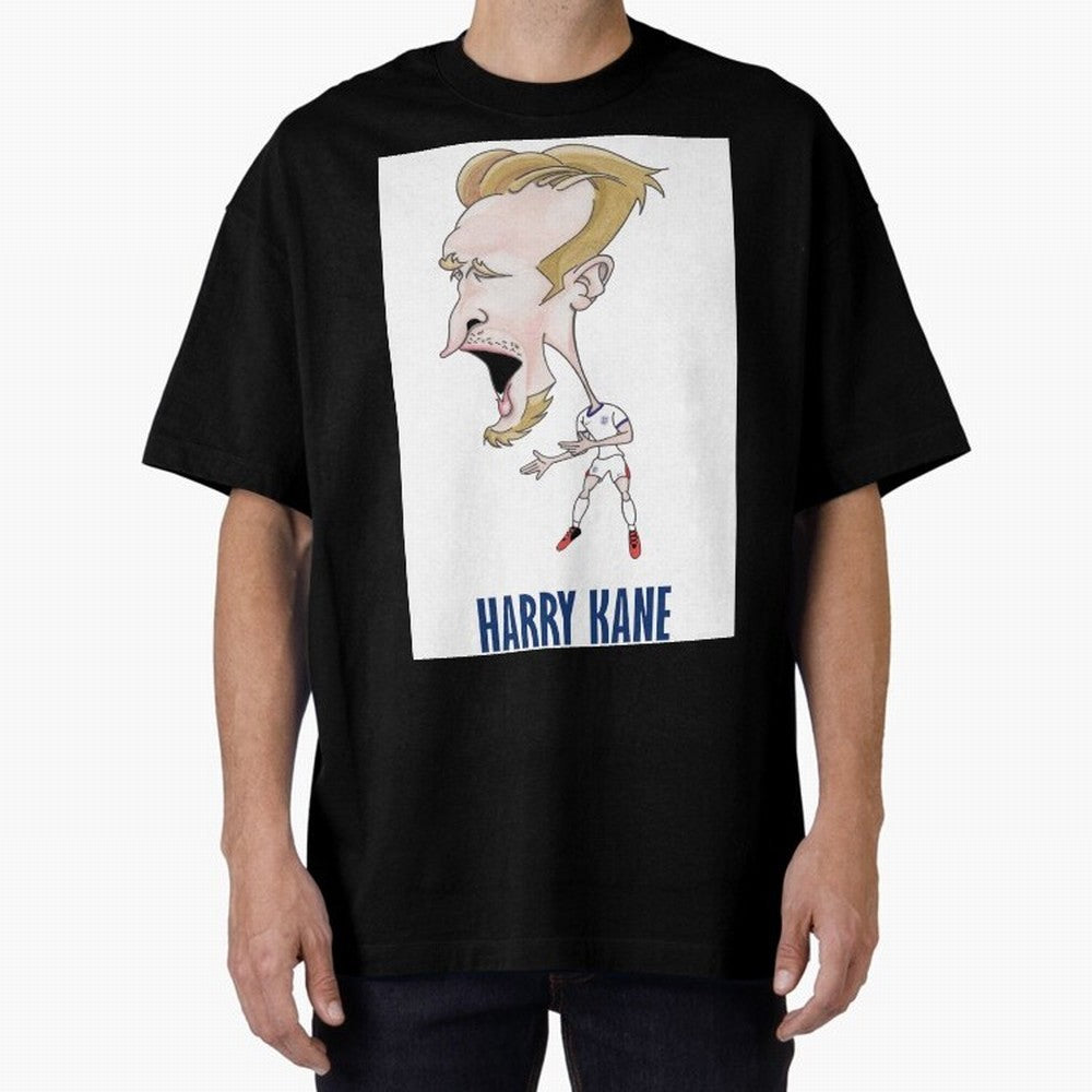 Harry Kane Caricature Print Oversized T-Shirt Show Match Day Excitement for FIFA World Cup 2026 Spirit, with England, Messi and Cristiano Ronaldo, Football Festival Excitement, Trophy Ambitions, Country Rivalries and Star Player Buzz; Made for Die