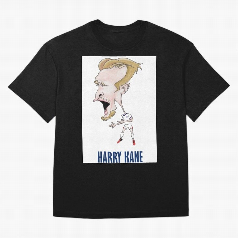 Harry Kane Caricature Print Oversized T-Shirt Show Match Day Excitement for FIFA World Cup 2026 Spirit, with England, Messi and Cristiano Ronaldo, Football Festival Excitement, Trophy Ambitions, Country Rivalries and Star Player Buzz; Made for Die