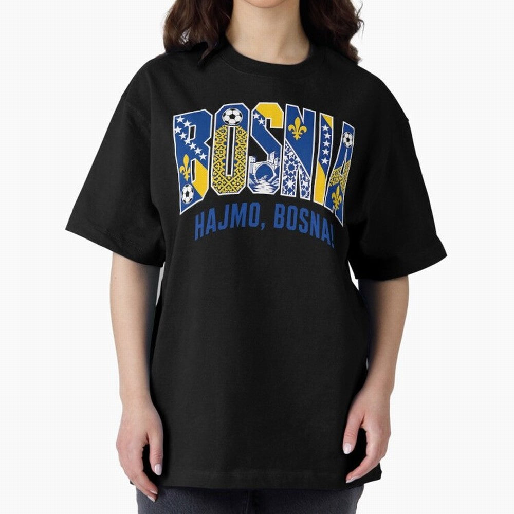 Bosnia Hajmo Bosna Football Soccer Fan Bosnian Supporter Flag Oversized T-Shirt Carry National Pride through Match Day Hype around FIFA World Cup 2026 USA Canada Mexico, Cristiano Ronaldo, Haaland and CR7, England, Retro Football Energy, Iconic