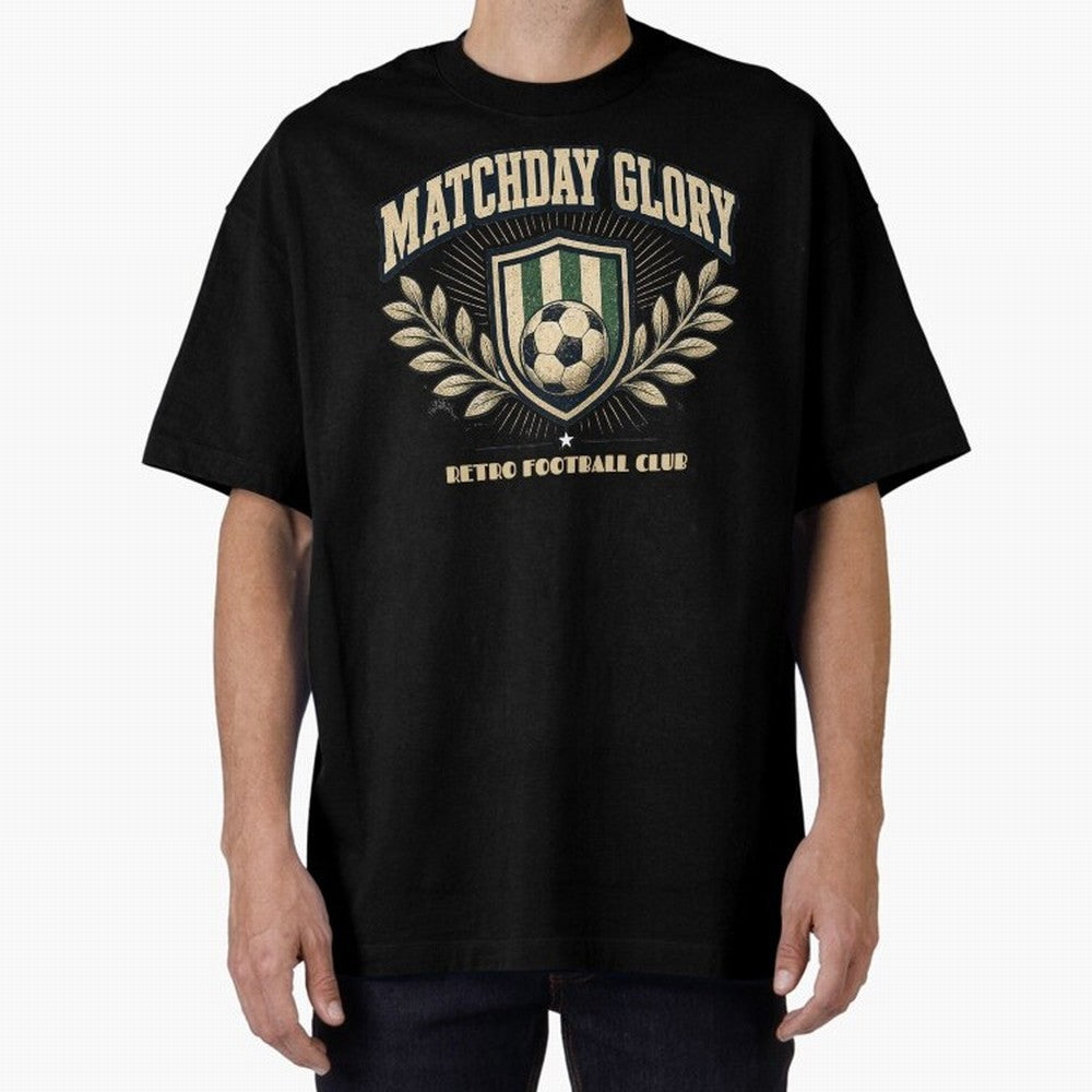 Matchday Glory Vintage Football Club Heritage Shield Emblem Oversized T-Shirt Follow the Final Road of the FIFA World Cup 2026 Group Stage Journey through Mbappe Highlights, England Pride, Match Day Excitement, Supporter Culture, Golden Goals and