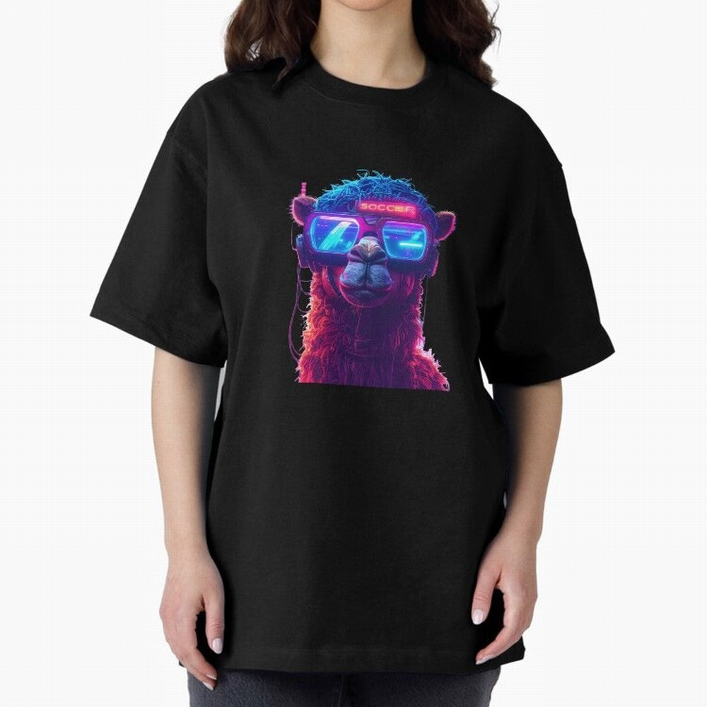 Cyberpunk Llama with Neon Soccer Vibes Oversized T-Shirt Support the Legends of FIFA World Cup 2026 USA Canada Mexico Spirit, Inspired by Germany, Mbappe, Soccer Culture, Superstar Moments, National Team Dreams and Competitive Fire; Created for