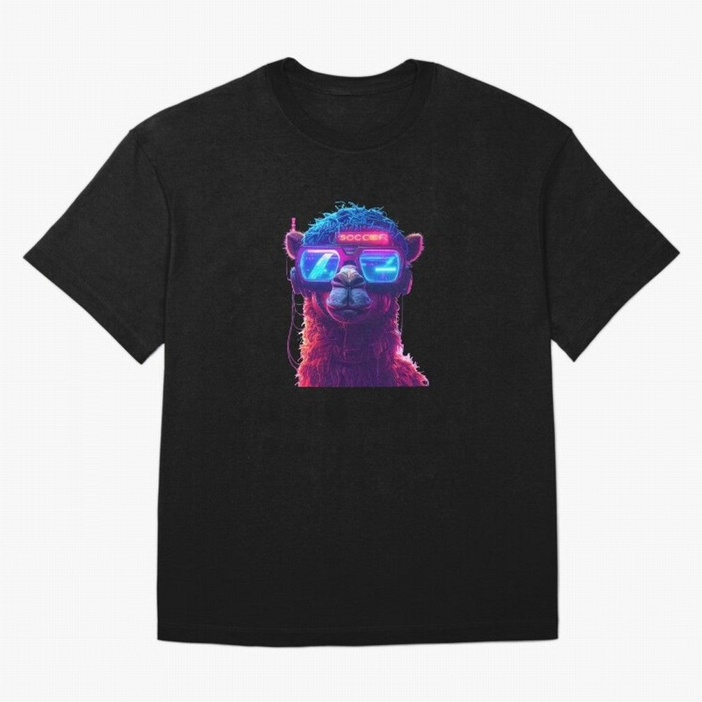 Cyberpunk Llama with Neon Soccer Vibes Oversized T-Shirt Support the Legends of FIFA World Cup 2026 USA Canada Mexico Spirit, Inspired by Germany, Mbappe, Soccer Culture, Superstar Moments, National Team Dreams and Competitive Fire; Created for